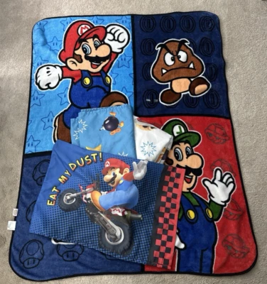 Juego de sábanas dobles Nintendo Super Mario Kart 2010 manta de felpa 50x58 usado en excelente estado Foto 1 de 4