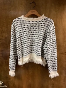 Women "Rou tine" black /white shaggy pullover sweater No Size P2P 21" - Picture 1 of 2