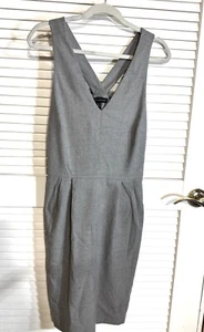 Banana Republic Gray Dress Women’s 10 Bow Back V Neck pockets 37” Length EUC - Picture 1 of 15