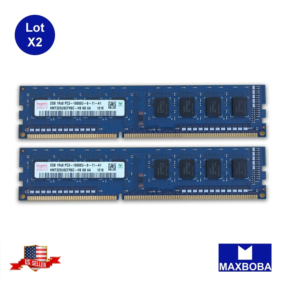 Hynix Memory 10600U 4GB (2x 2GB) Desktop PC RAM DDR3 1RX8 HMT325U6CFR8C-H9 - Image 1 of 4