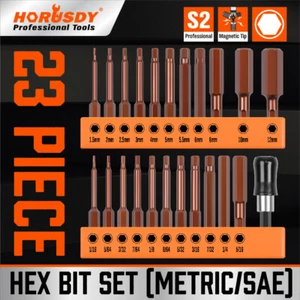 23pc Hex Bit Set Hex Head Allen Wrench Drill Bit S2 Imperial & Metric Hex Bit - Picture 1 of 10