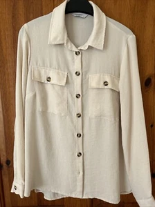 Blusa Papaya Inteligente Informal Manga Larga Beige Oficina Trabajo Bolsillos Talla 12 - Imagen 1 de 6