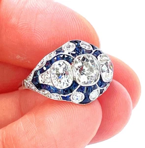 RRR  Art Deco 1920s Platinum Diamond Sapphire Engagement Ring Wedding Filigree  - Picture 1 of 11
