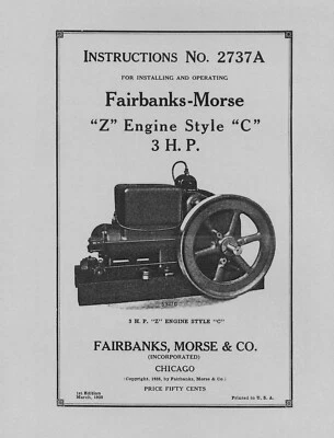 Fairbanks Morse 3 HP  Z  Style C  Instructions No 2737A (please read description - Image 1 of 3