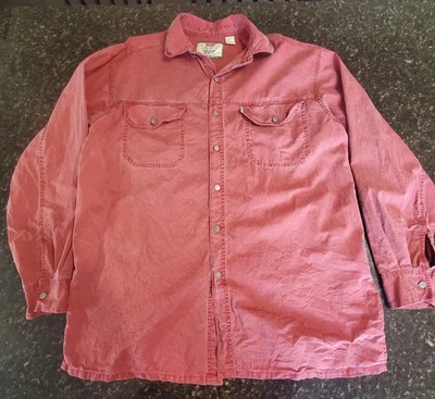 Camisa Levis De Colección Para Hombres Grande Roja Denim Botones de Metal Desgastada Foto 1 de 4