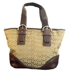 Vintage Coach Handtasche Signatur Jacquard Braun Leder Canvas Umhängetasche Tasche Hergestellt in den USA - Bild 1 von 17