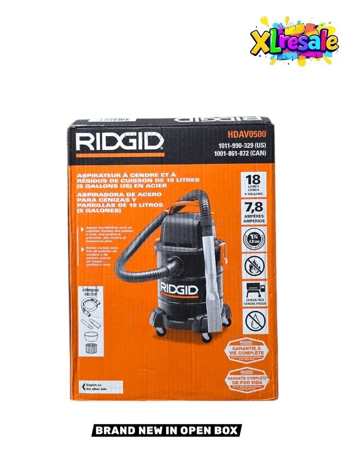 RIDGID 5 加仑 Cool/Dry Ash 便携式商店吸尘器 HDAV0500 带精细除尘器 — 第 1/4 张图片