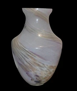 Murano Kunstglas Vase 15" hoch weiß mit lila hellbraun und Goldflecken Wirbel - Bild 1 von 8