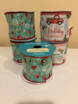 Lot of 5 Rolls Pioneer Woman Holiday Christmas 3" Wire Edged Ribbon Variety - Image 1 of 4