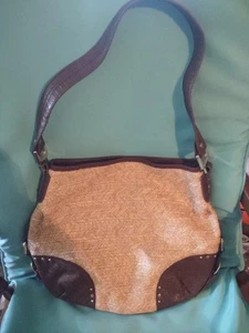 Dana Buchman Satchel Bag Zebra Striped Inside Tweed Tan Brown Exterior Magnet - Picture 1 of 24