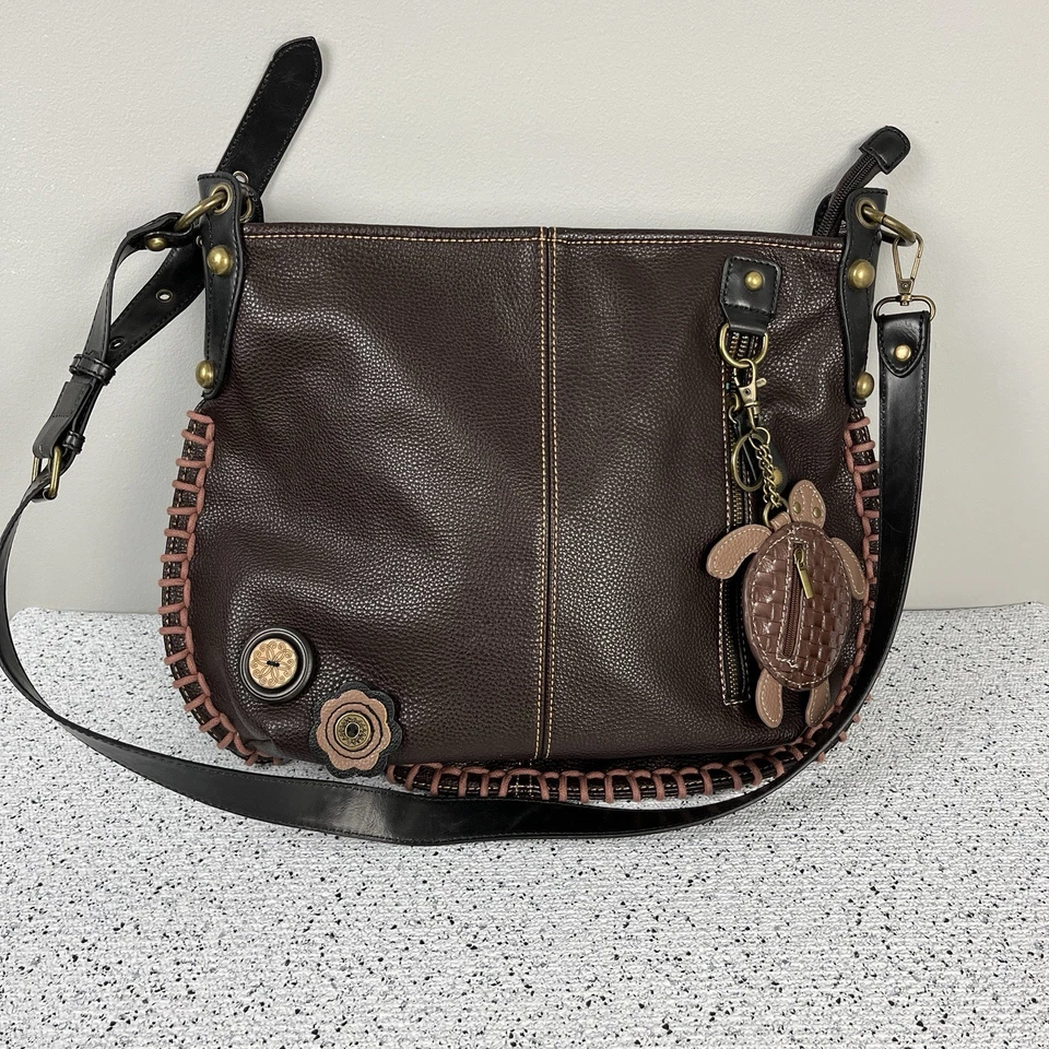 Chala Bolsos de Mano Cuero Marrón Oscuro Bolso de Hombro Cartera Tortuga Marina Llavero Foto 1 de 4