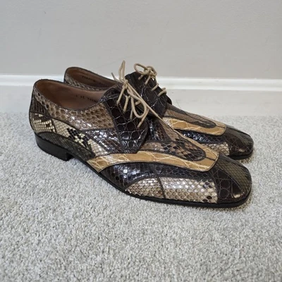 Prada Men’s Patchwork Python & Croc Leather Dress Shoes Brown Tan Italy Size 10 - Image 1 of 4