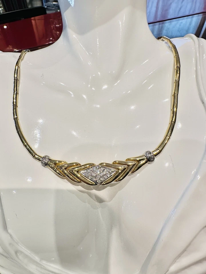 Collier Oro Amarillo 18KT 750 Semi Rigido. Diamantes 0,27 CT Gr 30,98. Redondo - Imagen 1 de 4