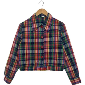 Giacca vintage donna piccola blu a quadri manica lunga retrò Union Made USA 60 70 - Foto 1 di 11