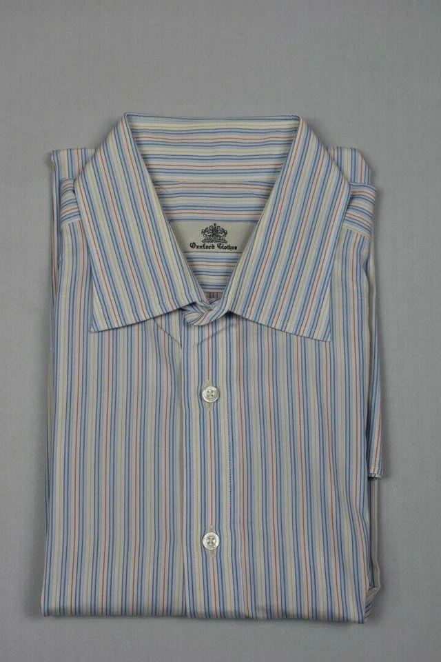 Oxxford Clothes Custom Mens Stripe 2 Ply 100s Cotton Dress Shirt XL Made USA - Image 1 of 4