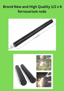 1/2 Inch X 6 Inch Drilled Ferrocerium Rod Flint Fire Starter Steel Survival Kit - Picture 1 of 3