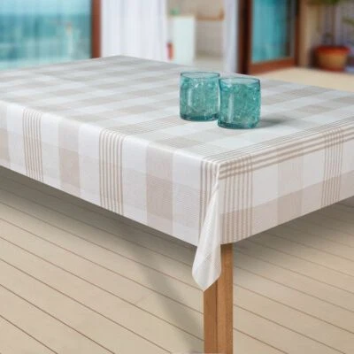 Wachstuch-Tischdecken Abwaschbar Streifen weiss braun rechteckig - Bild 1 von 4
