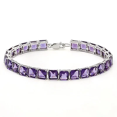 爱 26.40 克拉制造AMETHYST 925纯银网球手链 7 英寸 — 第 1/2 张图片