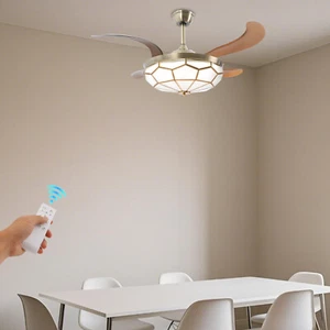 42inch Tiffany Ceiling Fan Light Retractable Blades LED Chandelier Lamp Bedroom - Picture 1 of 18