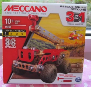 Meccano Rescue Squad Set 15202 - 3 in 1 - Helicopter Air Boat Fire Engine New - Picture 1 of 7