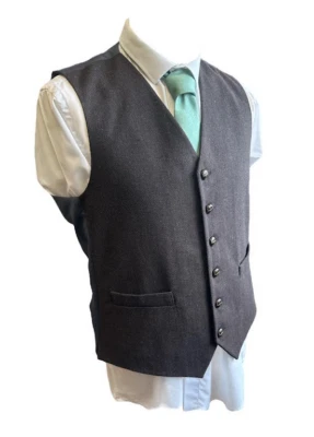 Brown Herringbone Design Modern Fit Tweed Waistcoat - Small - Image 1 of 2