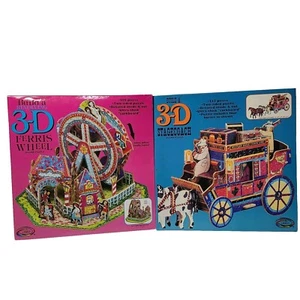 2 Postkutsche und Riesenrad 3-D Puzzle Vintage 1994 95 Ceaco Puzzle - Bild 1 von 8