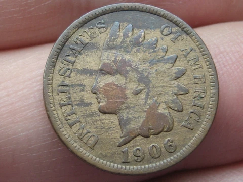 1906 Indian Head Cent Penny, Fine Details, Wood Grain/Woody Cover