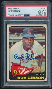 BOB GIBSON #320 1965 Topps Baseball PSA/DNA AUTO 10 PSA 4 CARDINALS - Picture 1 of 2