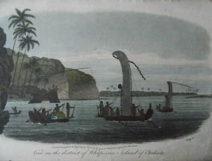 Tahití, vista en el distrito de Whapiano, isla de Otaheite.1813 Aquatint Baily - Imagen 1 de 4