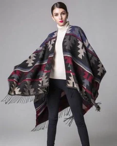 Manta poncho de cachemira envolvente capa geometría rombo ético indio lo último - Imagen 1 de 27