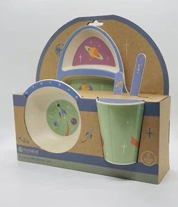 Monbebe 5 Piece Bamboo Mealtime Dining Dish Set Outer Space Rocket Kids Toddlers - Picture 1 of 10
