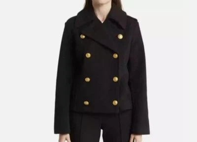 NWT - Rebecca Minkoff Wool Blend Double Breasted Black Peacoat Sz Large - Image 1 of 4