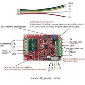 DC 12/24/48V-BLDC 6-60V 400W/3 Phase-Bürstenlos-Motor-Controller Treiber-Board - Bild 1 von 24