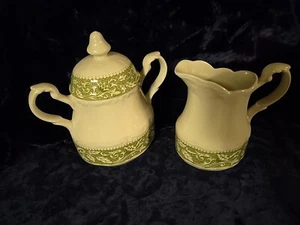 Sterling Colonial Creamer & Sugar J&G Meakin English Ironstone Green Leaves - Picture 1 of 8