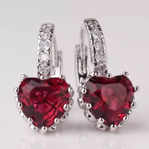 NEW 18CT Ruby Red Heart Earrings for Mum Sister Birthday Gift occasion gf - Picture 1 of 4