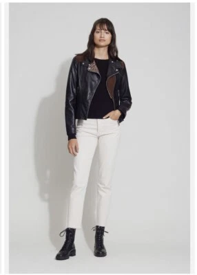 Bernardo Womens Mixed Media Full Zip Moto Jacket Zipped Pockets Leather Large - Image 1 of 4