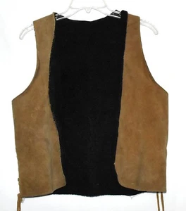 Vintage 60s Hippy Brown Suede Black Side Laces Fleece Lining Womens Vest Size S - Picture 1 of 3