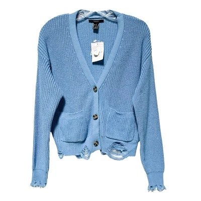 Suéter Cárdigan Forever 21 Distressed Talla S Nuevo Con Etiquetas Azul Foto 1 de 4
