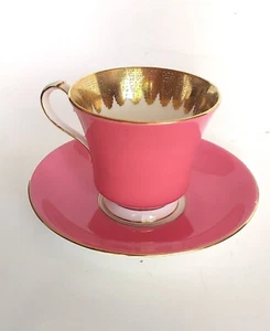 AYNSLEY #2965 corset shape cup & saucer pink gold filigree lace HTF England MCM - Picture 1 of 17