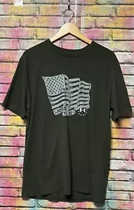 Under Armour PROUD TO BE AMERICAN T-Shirt Size L Large Khaki Heat Gear Loose Tee - Picture 1 of 5