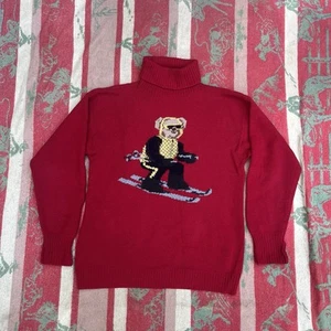 Vintage Polo Ralph Lauren Ski Bear Wool Knit Sweater RARE Medium Red 80s 90s - Picture 1 of 10