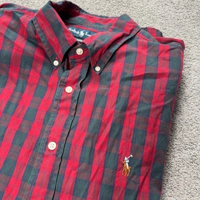 Ralph Lauren Para Hombre 17 1/2 36/37 Manga Larga Calce Clásico Botones Rojo Cuadros Foto 1 de 4