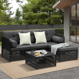 Livsip Outdoor Sofa Set 4 Seater Wicker Corner Modular Lounge Setting Furniture - Picture 1 of 10