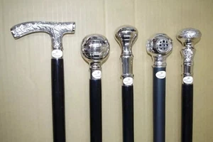 Juego de 5 bastones de madera con mango de latón plateado con mango diferente - Imagen 1 de 5