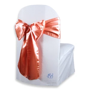 200 pcs Satin Chair Cover Bow Sash 108"x8" - Coral - Wedding Party Banquet jf - Picture 1 of 5