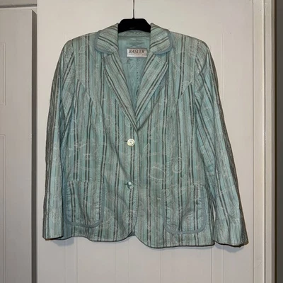 Chaqueta Basler Horst verde menta cuadros manga larga bolsillos talla 14  Foto 1 de 4