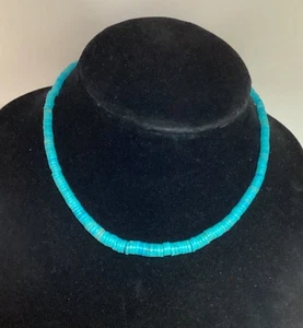 Sterling Silver Blue Turquoise Graduated Heishi Bead Necklace Chocker 16”+2” - Picture 1 of 8