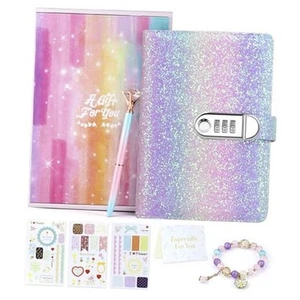 Diary with Lock for Girls, Birthday Gifts for 8 9 10 11 12 Year Rainbow Purple - Picture 1 of 8