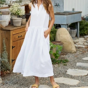 Frank & Eileen Daphne Linen White Sleeveless Midi Sundress SMALL - Picture 1 of 9