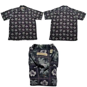 Tommy Bahama Silk Hawaiian Shirt Men M Gray Floral Short Sleeve Button Up EUC - Picture 1 of 4